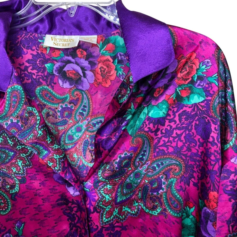 Vintage Victoria’s Secret Satin Night Shirt Gown P/S Floral Paisley Gold Label